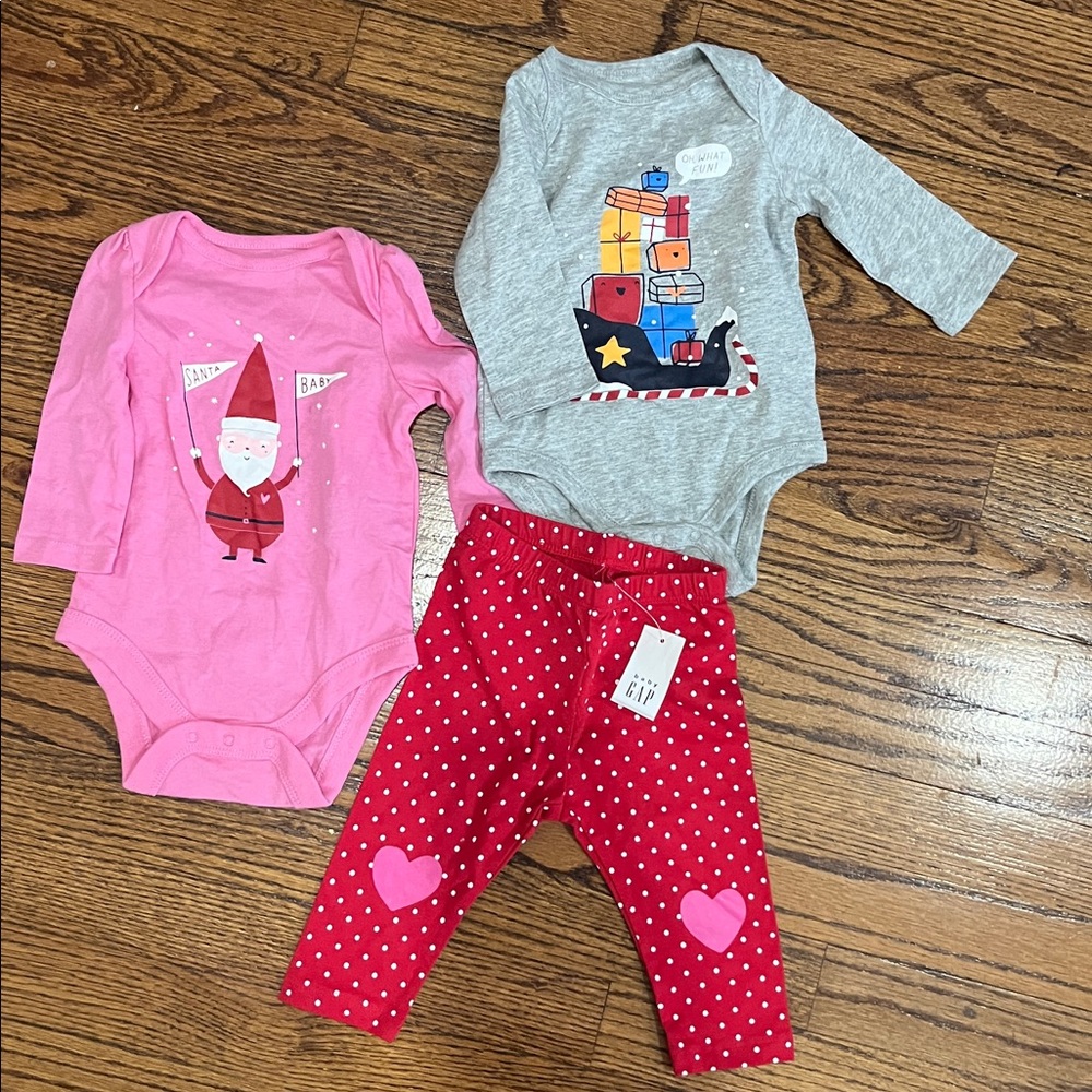 Pink and Gray Baby Onesies with Red Polka Dot Pants